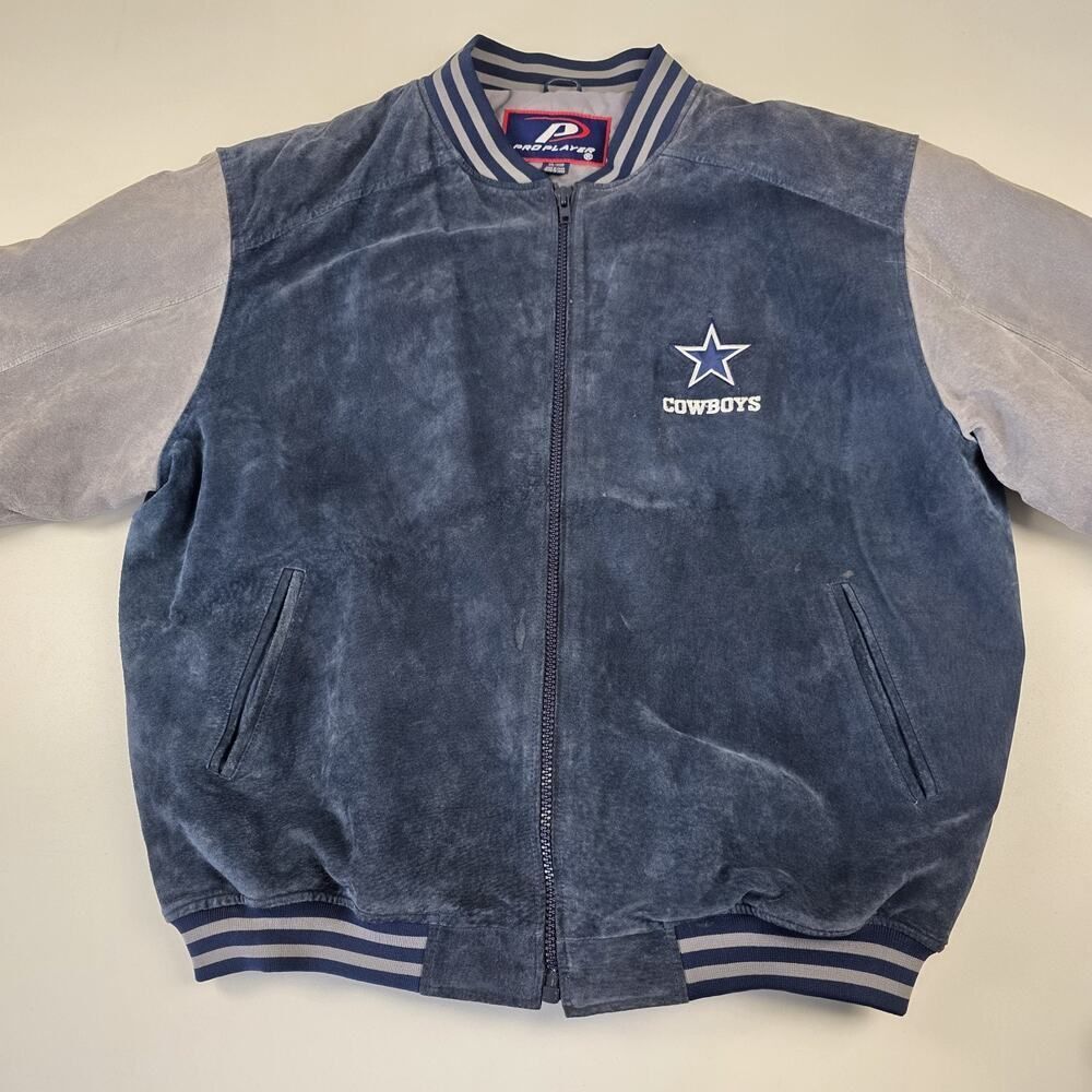 Vintage 90s Dallas Cowboys Pro Player Suede LeatherJacket Men's 2XL Two Tone‎ - Picture 3 of 13